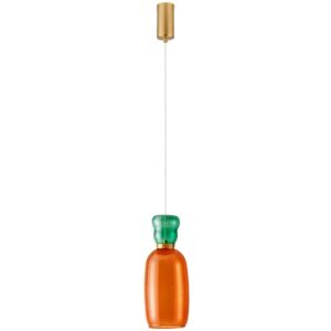 Oranžovo-zelen&eacute; skleněn&eacute; z&aacute;věsn&eacute; LED světlo Nova Luce Pluma 15 cm