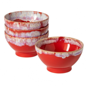 Sada čtyř červeno b&iacute;l&yacute;ch misek COSTA NOVA LATTE BOWLS 15 cm