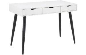 Scandi B&iacute;l&yacute; dřevěn&yacute; pracovn&iacute; stůl Pluto s černou podnož&iacute; 110 x 50 cm
