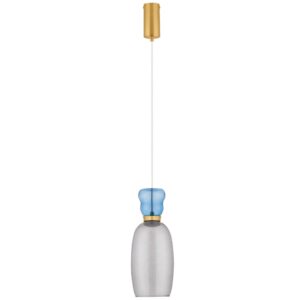 &Scaron;edo-modr&eacute; skleněn&eacute; z&aacute;věsn&eacute; LED světlo Nova Luce Pluma 15 cm