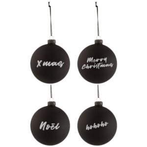 Set čtyř čern&yacute;ch skleněn&yacute;ch v&aacute;nočn&iacute;ch ozdob J-Line Hitam 10 cm