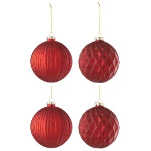 Set čtyř červen&yacute;ch skleněn&yacute;ch v&aacute;nočn&iacute;ch ozdob J-line Alexa 10 cm