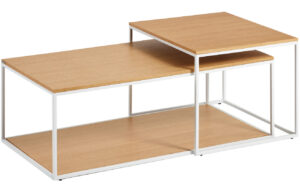 Set dvou dubov&yacute;ch konferenčn&iacute;ch stolků Kave Home Yoana 100x50/ 50x55 cm s b&iacute;lou podnož&iacute;