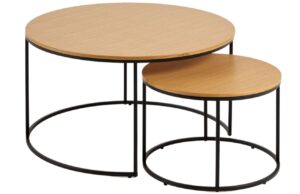 Set dvou dubov&yacute;ch konferenčn&iacute;ch stolků Kave Home Yoana 50/80 cm