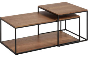 Set dvou ořechov&yacute;ch konferenčn&iacute;ch stolků Kave Home Yoana 100x50/ 50x55 cm
