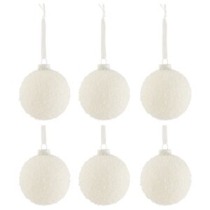 Set &scaron;esti b&iacute;l&yacute;ch skleněn&yacute;ch v&aacute;nočn&iacute;ch ozdob J-line Mondria 8 cm