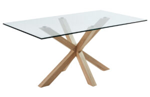Skleněn&yacute; j&iacute;deln&iacute; stůl Kave Home Argo 160 x 90 cm s př&iacute;rodn&iacute; kovovou podnož&iacute;