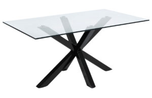 Skleněn&yacute; j&iacute;deln&iacute; stůl Kave Home Argo 180 x 100 cm s černou kovovou podnož&iacute;