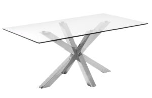 Skleněn&yacute; j&iacute;deln&iacute; stůl Kave Home Argo 180 x 100 cm s nerezovou podnož&iacute;