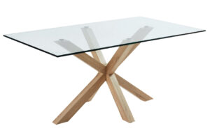 Skleněn&yacute; j&iacute;deln&iacute; stůl Kave Home Argo 180 x 100 cm s př&iacute;rodn&iacute; kovovou podnož&iacute;