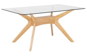 Skleněn&yacute; j&iacute;deln&iacute; stůl Somcasa Della 140 x 90 cm s dubovou podnož&iacute;