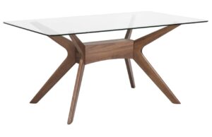 Skleněn&yacute; j&iacute;deln&iacute; stůl Somcasa Della 160 x 90 cm s ořechovou podnož&iacute;