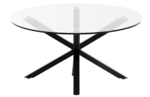 Skleněn&yacute; konferenčn&iacute; stolek Kave Home Argo 82 cm s černou kovovou podnož&iacute;