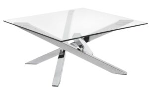 Skleněn&yacute; konferenčn&iacute; stolek Kave Home Kamido 90 x 90 cm s kovovou podnož&iacute;