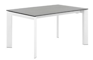 Světle &scaron;ed&yacute; keramick&yacute; rozkl&aacute;dac&iacute; j&iacute;deln&iacute; stůl Somcasa Lisa 140/200 x 90 cm s b&iacute;lou podnož&iacute;