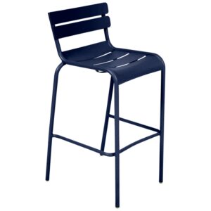 Tmavě modr&aacute; kovov&aacute; barov&aacute; židle Fermob Luxembourg 80 cm