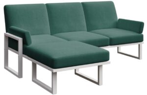 Tmavě zelen&aacute; rohov&aacute; zahradn&iacute; pohovka MESONICA Soledo s b&iacute;lou podnož&iacute; 205 cm