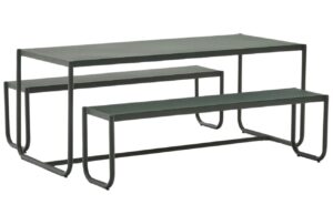 Tmavě zelen&yacute; kovov&yacute; zahradn&iacute; set stolu a lavic Kave Home Sotil