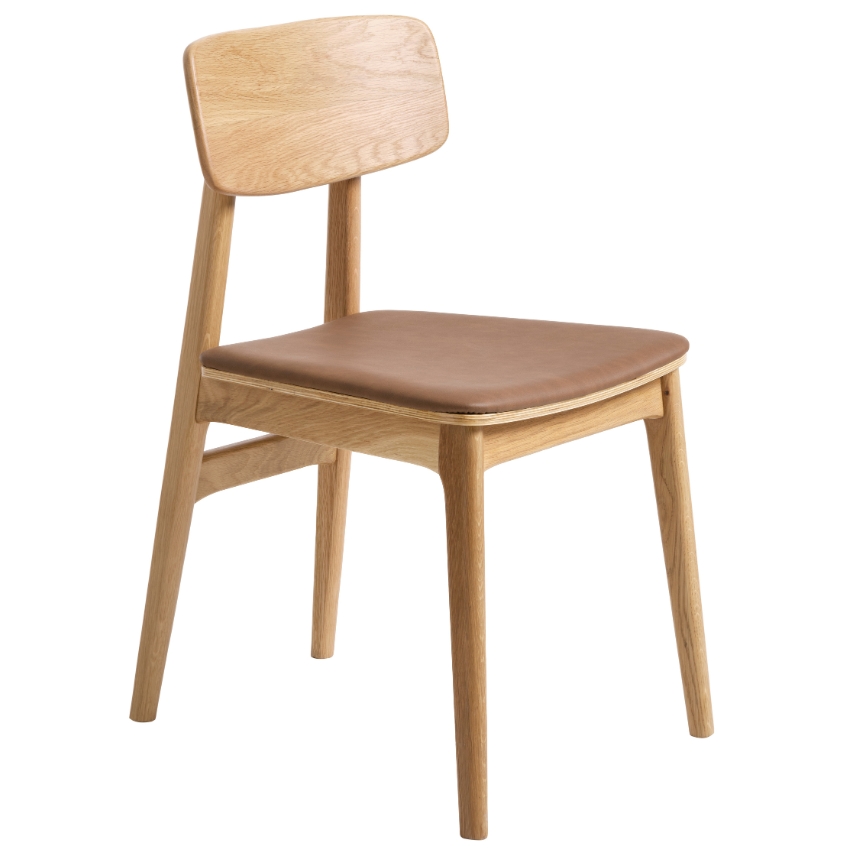 Unique Furniture Dubová jídelní židle Livo s hnědým koženkovým sedákem