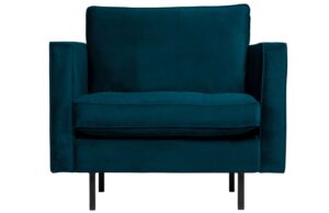 WOOOD Modr&eacute; sametov&eacute; křeslo Raden s pro&scaron;&iacute;v&aacute;n&iacute;m