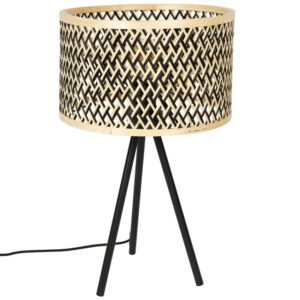White Label Čern&aacute; kovov&aacute; stoln&iacute; lampa WLL Isla s bambusov&yacute;m st&iacute;nidlem