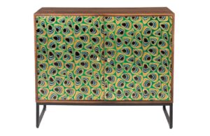 Zelen&aacute; mangov&aacute; komoda DUTCHBONE Meena s pav&iacute;m vzorem 95 x 40 cm