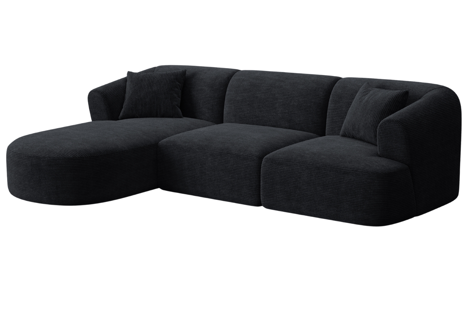 Cosmopolitan Design Černá manšestrová rohová pohovka Campi 256 cm