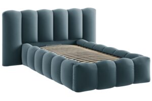 Micadoni Modr&aacute; sametov&aacute; postel Lupine 90 x 200 cm s &uacute;ložn&yacute;m prostorem
