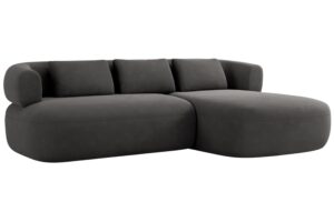 Windsor & Co Tmavě &scaron;ed&aacute; sametov&aacute; rohov&aacute; pohovka Aldrin 225 cm