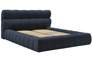 Bobochic Paris Tmavě modr&aacute; boucl&eacute; dvoulůžkov&aacute; postel Mont-Blanc 160 x 200 cm s &uacute;ložn&yacute;m prostorem