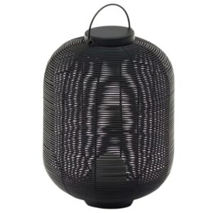 Kave Home Čern&aacute; zahradn&iacute; LED lampa z uměl&eacute;ho ratanu Saranella 37 cm