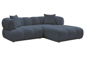 Bobochic Paris Tmavě modr&aacute; boucl&eacute; rohov&aacute; pohovka Pamira 253 cm