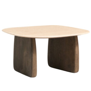 Kave Home B&eacute;žov&yacute; travertinov&yacute; odkl&aacute;dac&iacute; stolek Pirita 71 x 70 cm s tmavou podnož&iacute;