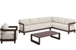 Kave Home Hnědo-b&eacute;žov&yacute; zahradn&iacute; set rohov&eacute; pohovky