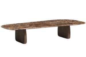 Kave Home Hněd&yacute; mramorov&yacute; konferenčn&iacute; stolek Pirita 147 x 65 cm s tmavou podnož&iacute;