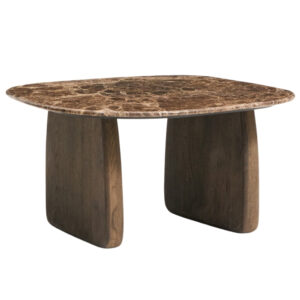 Kave Home Hněd&yacute; mramorov&yacute; odkl&aacute;dac&iacute; stolek Pirita 71 x 70 cm s tmavou podnož&iacute;