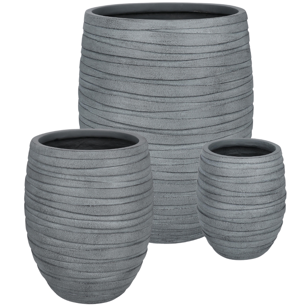 Bizzotto Šedý set tří keramických zahradních květináčů Strips Ø25/36/49 cm