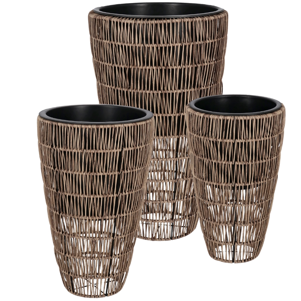 Bizzotto Set tří zahradních květináčů z umělého ratanu Ayun Ø26/30/36 cm