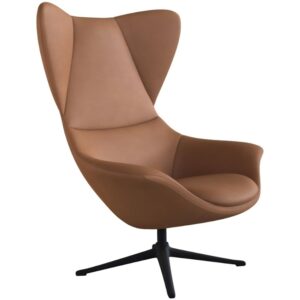 Koňakově hněd&eacute; kožen&eacute; lounge křeslo FLEXLUX STILO