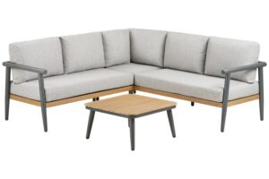 Nordic Living &Scaron;ed&yacute; zahradn&iacute; set rohov&eacute; pohovky a stolku Comi