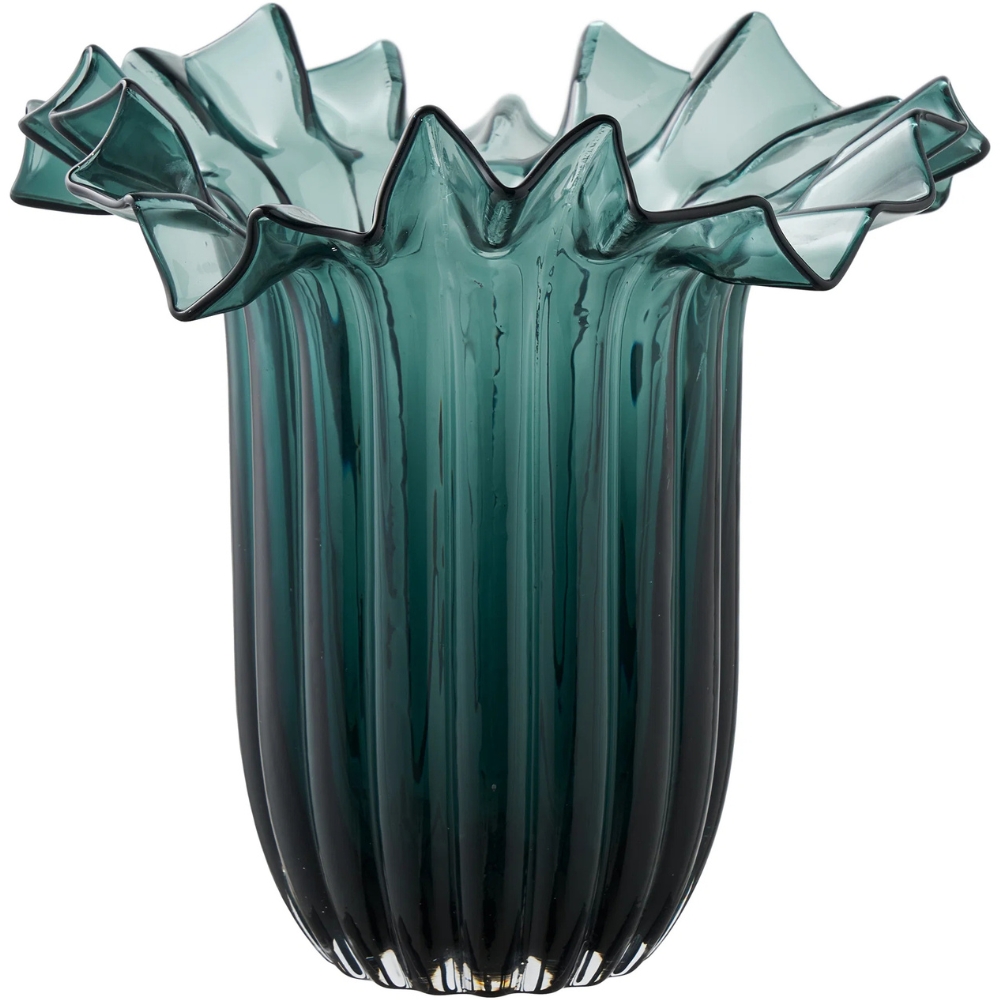 Nordic Living Tmavě zelená skleněná váza Cora 30 cm