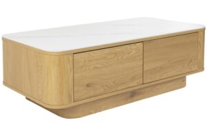 White Label Dubov&yacute; konferenčn&iacute; stolek ALMIRA 120 x 60 cm s mramorov&yacute;m dekorem